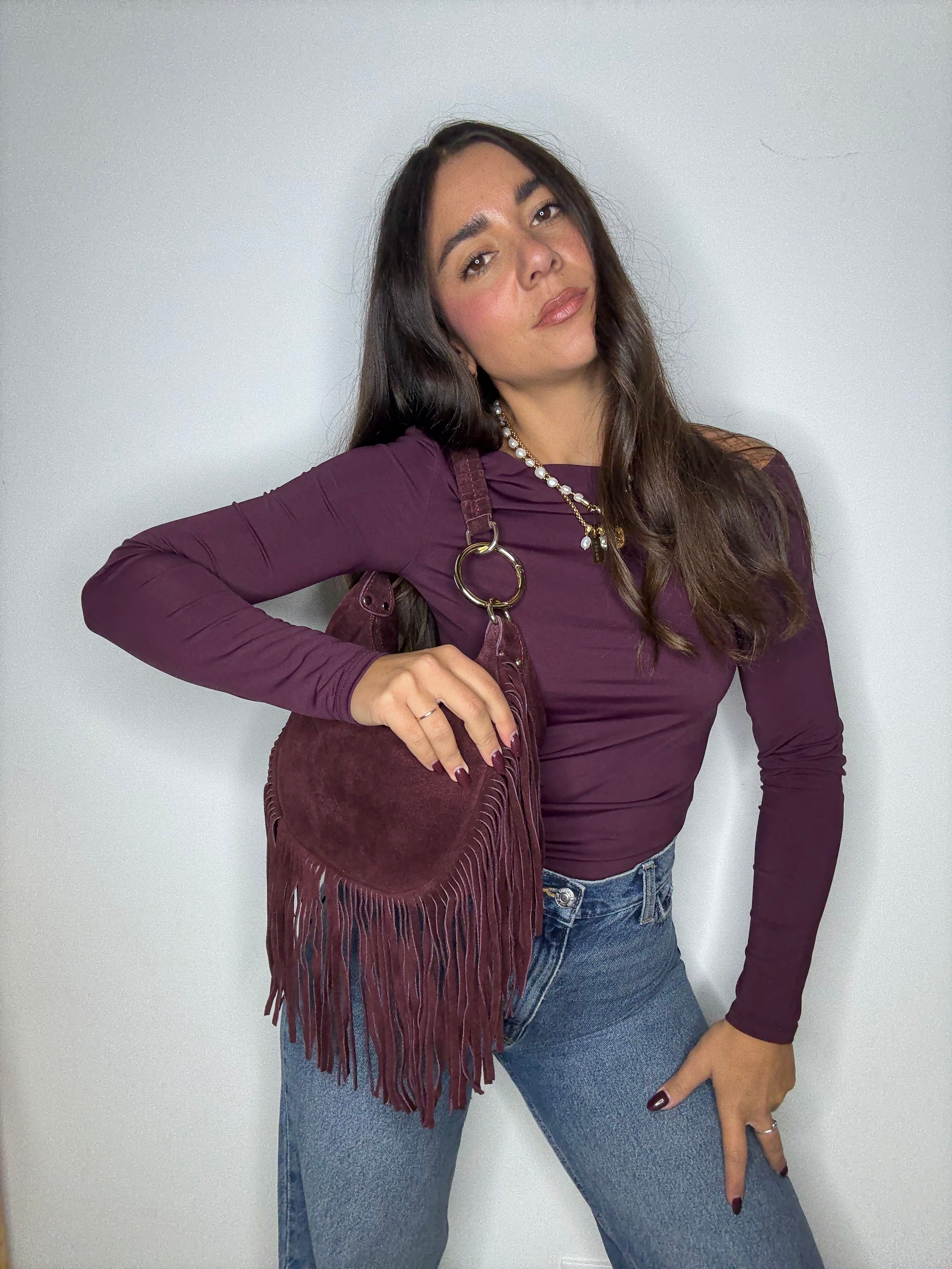 SELENE - SUEDE BORDEAUX FRANGE