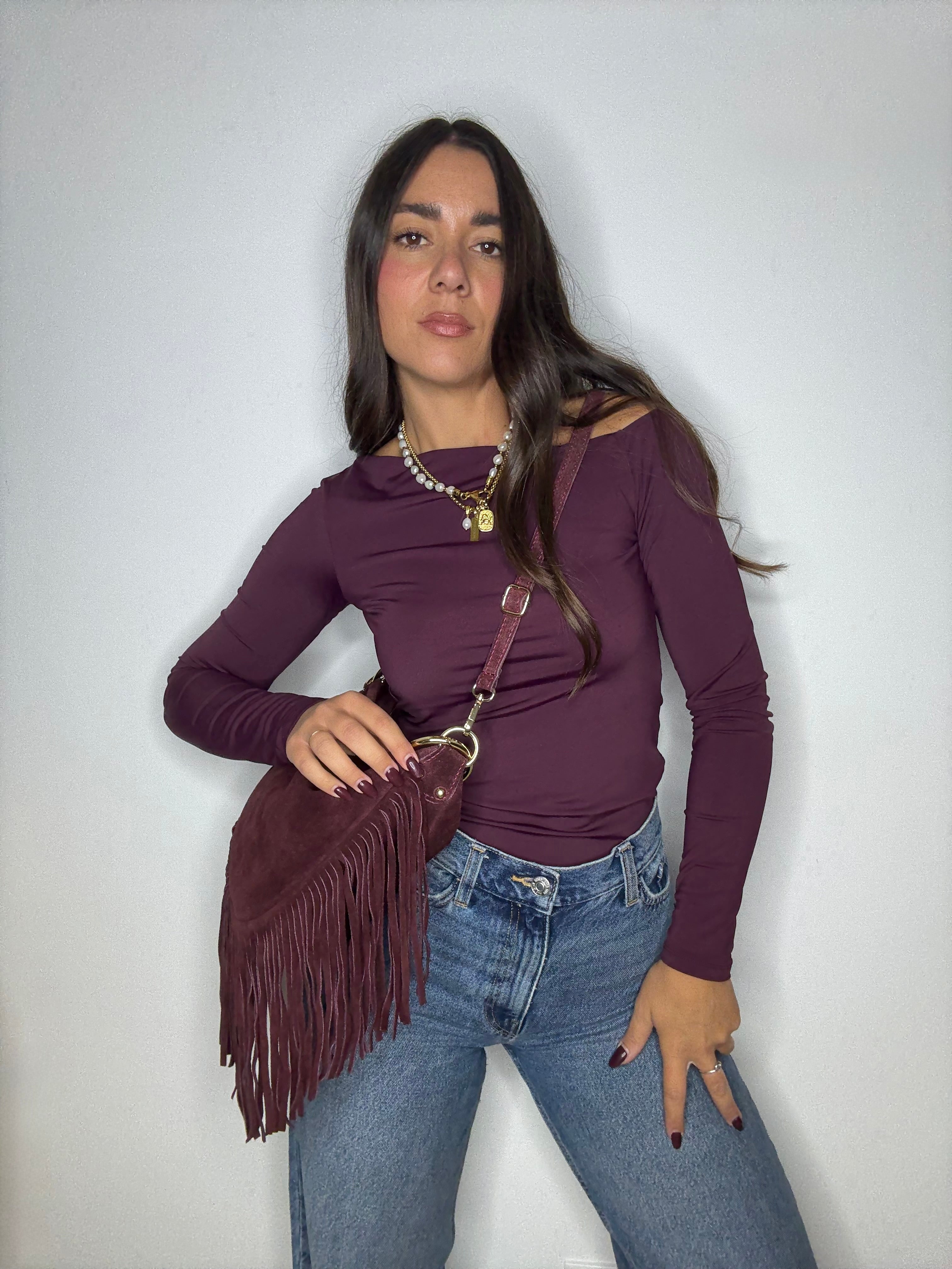 SELENE - SUEDE BORDEAUX FRANGE