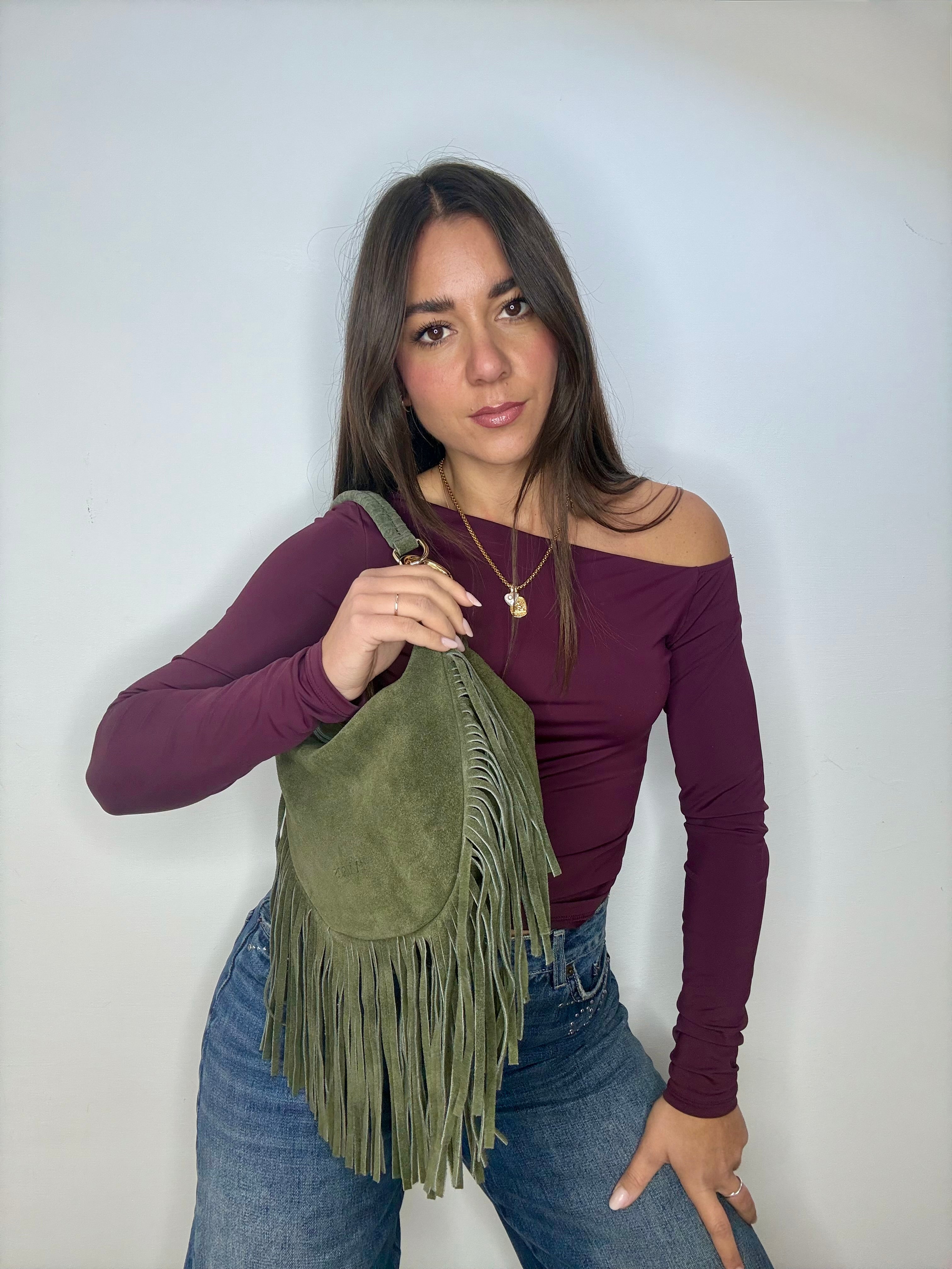 SELENE - OLIVA FRANGE SUEDE