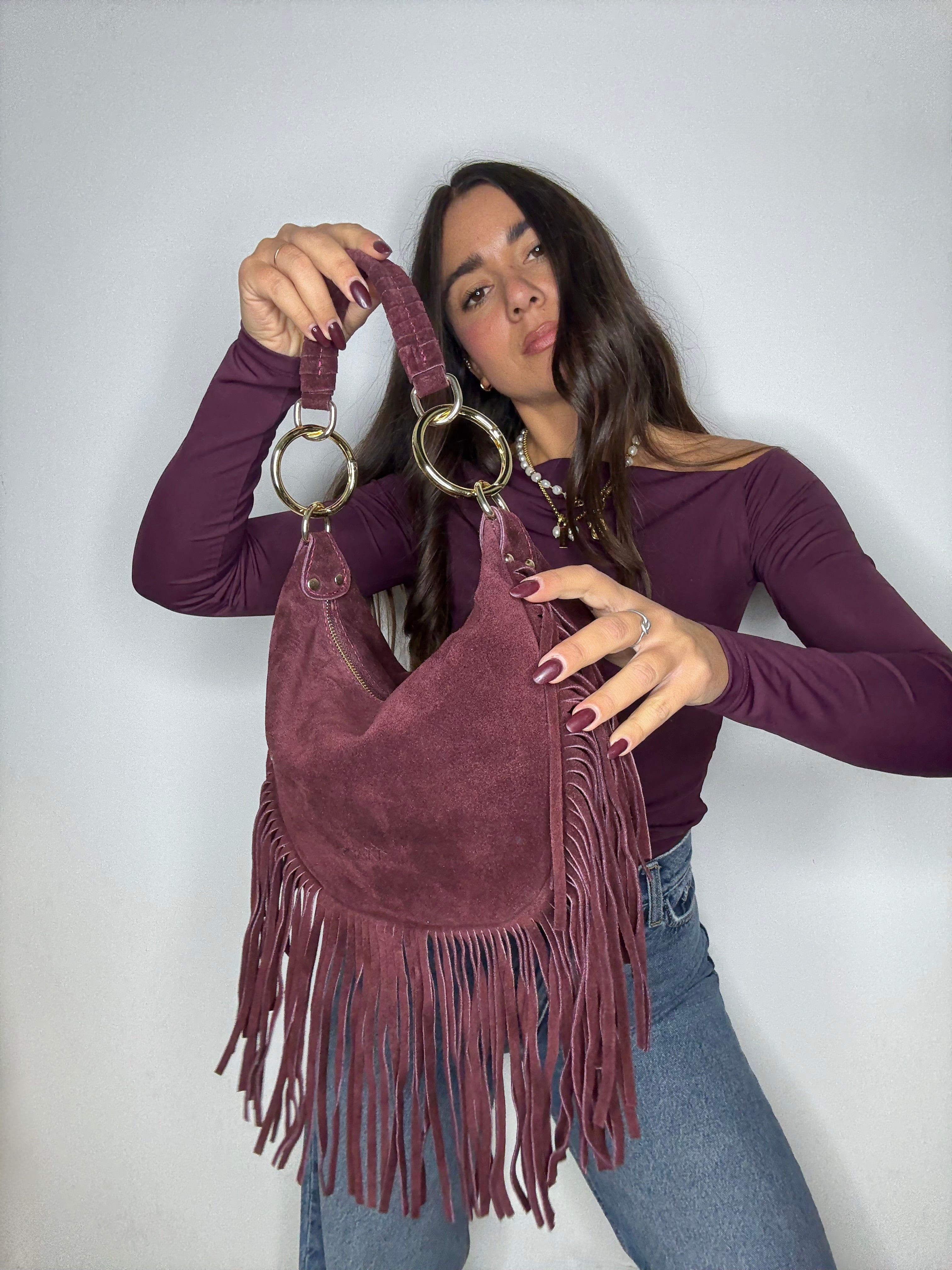 SELENE - SUEDE BORDEAUX FRANGE